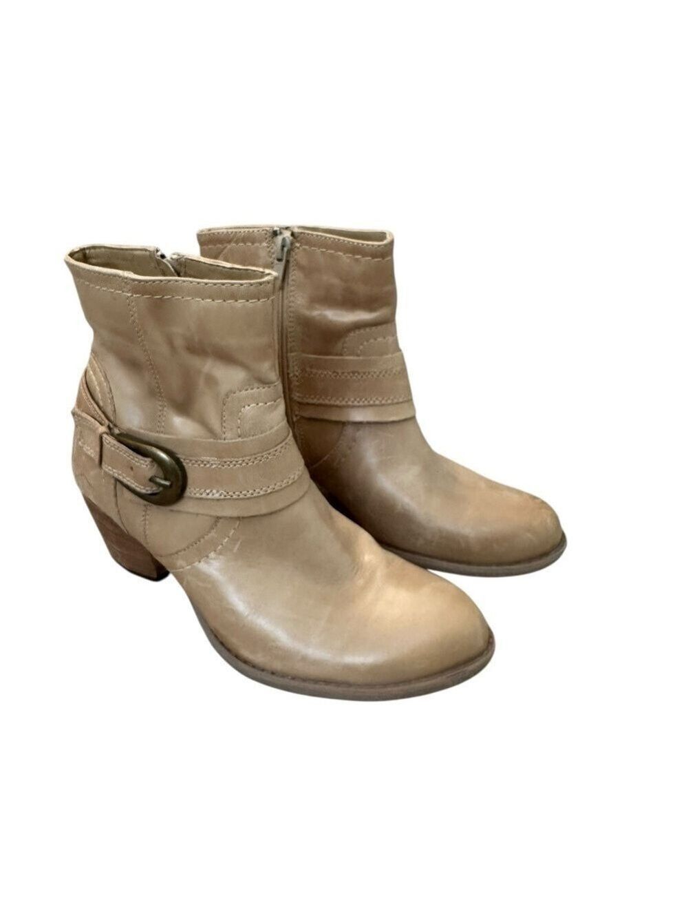 Eram Tan Leather Ankle Boots With Decorative Buckle Detail Size 37/6.5 Festival